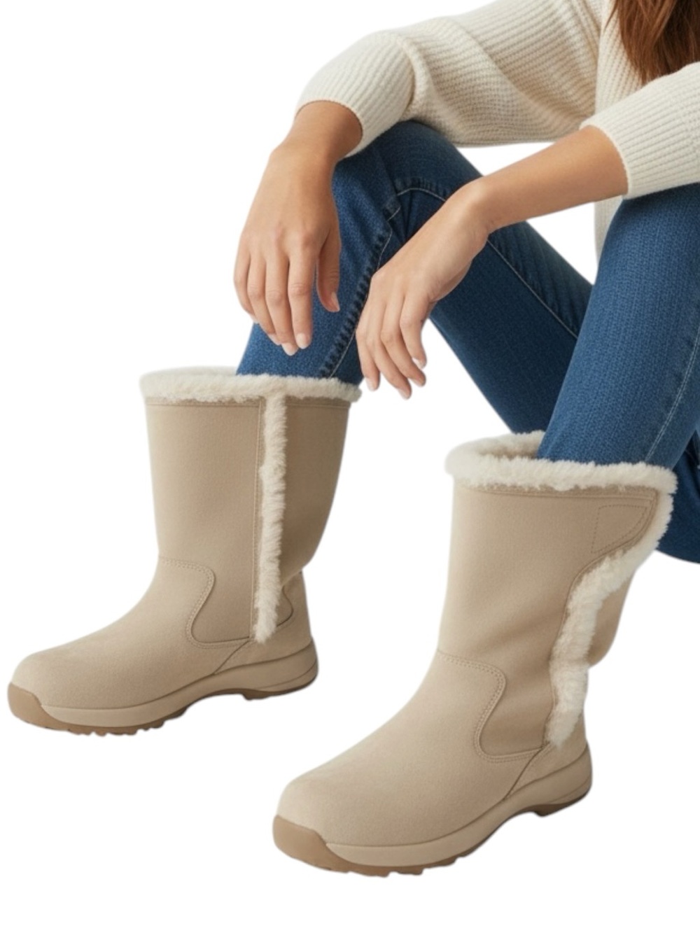 L.L. BEAN Cream Shearling lined Boots Size 6 — Super warm & cozy!!!!